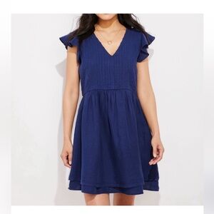 Vineyard Vines Navy Blue Linen Pintuck Dress NWT